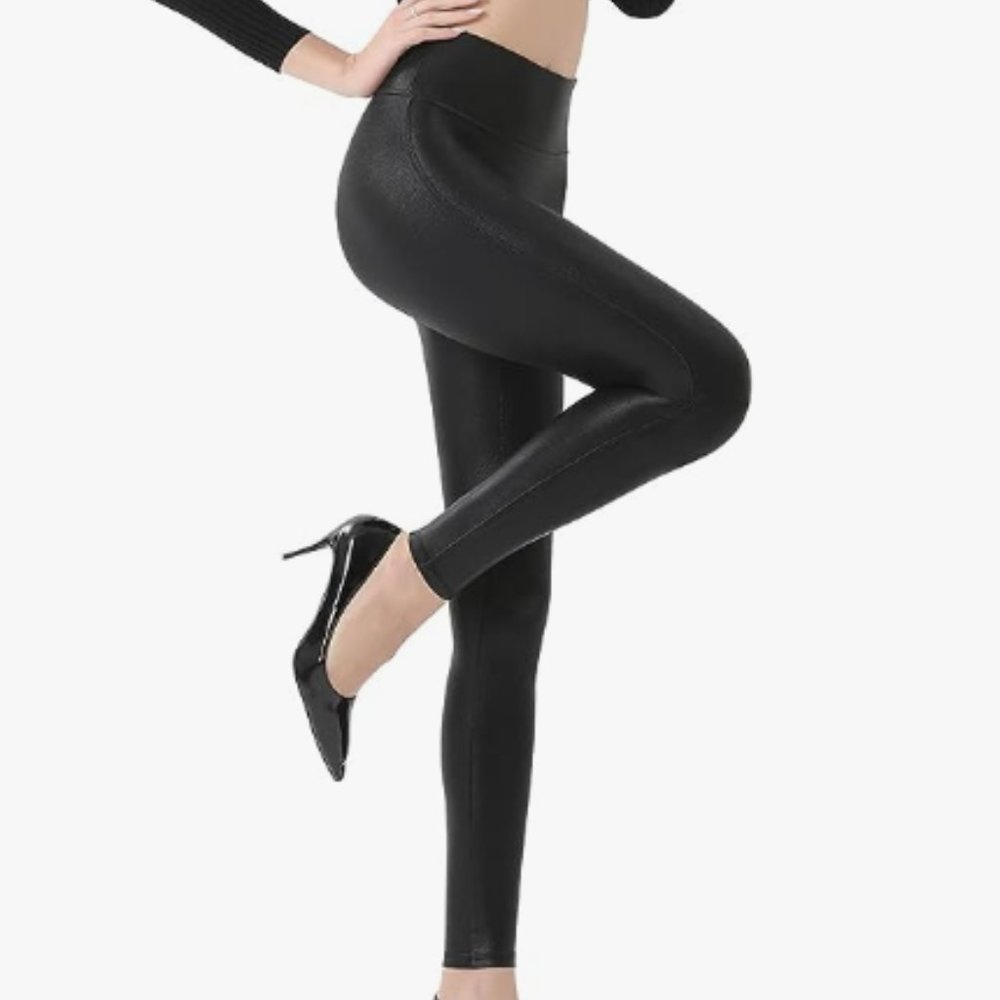 Black Faux Leather Leggings - Size Medium
